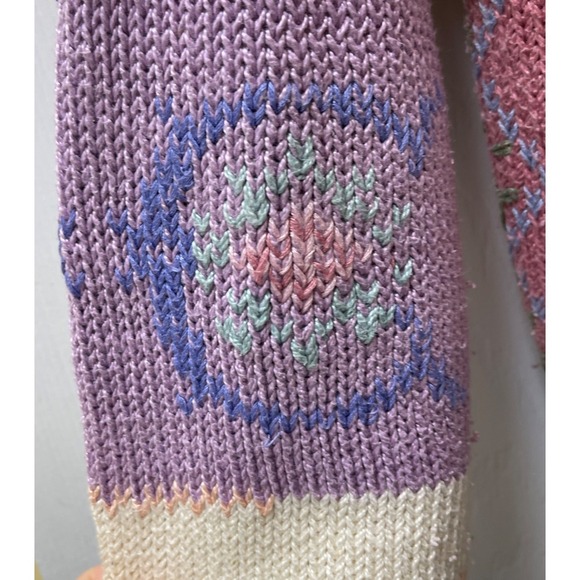 Vintage Handmade Women's Medium Spring Pastels Graphic Cardigan 90's Grannycore - Picture 6 of 15